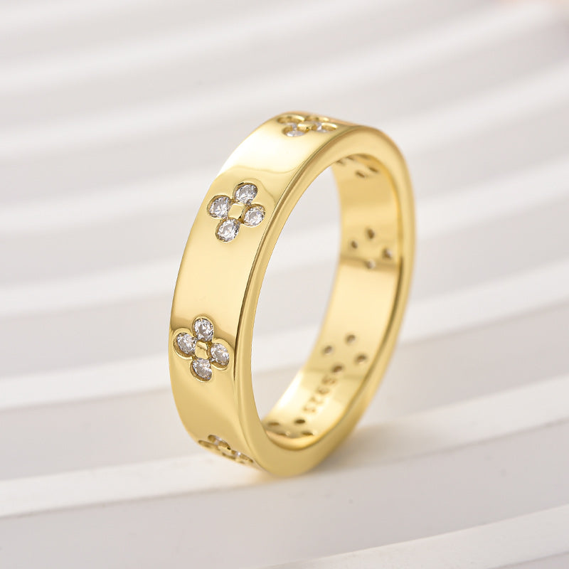 Moissanite Floral Wedding Band – 925 Silver 18K Gold Plated