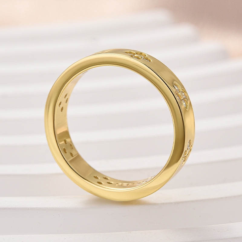 Moissanite Floral Wedding Band – 925 Silver 18K Gold Plated