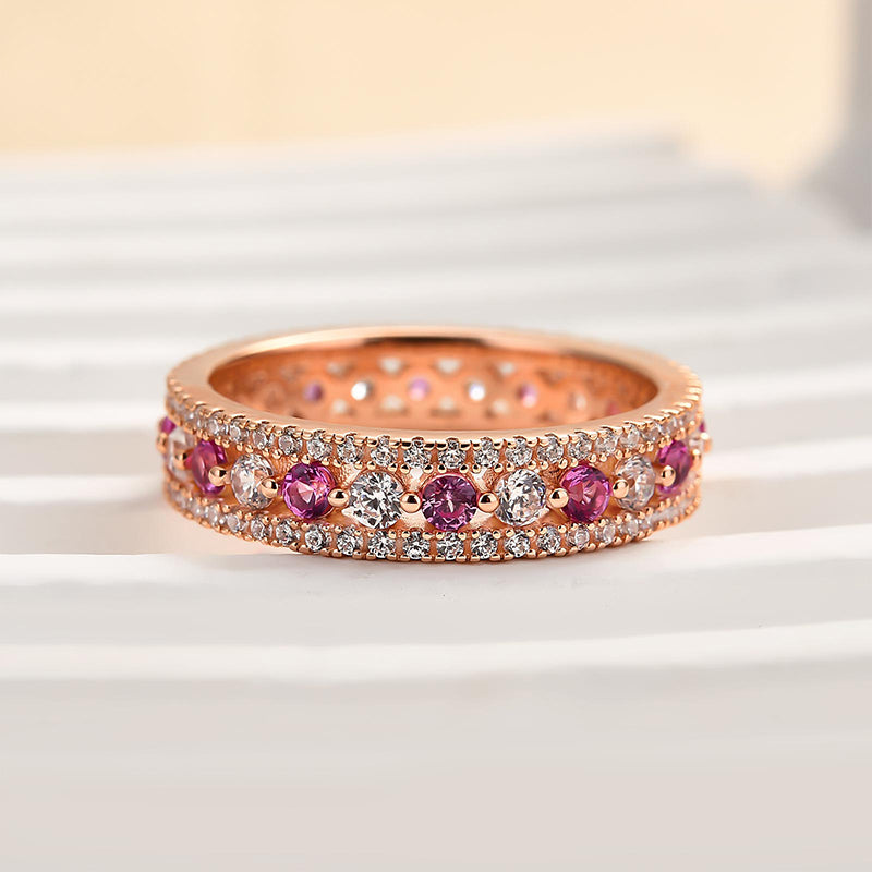 925 Silver Rose Gold Plated 2ct White & Pink Diamond Band