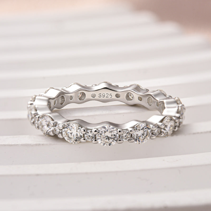 Moissanite Diamond Band - Dual-Size Round Cut White Gold