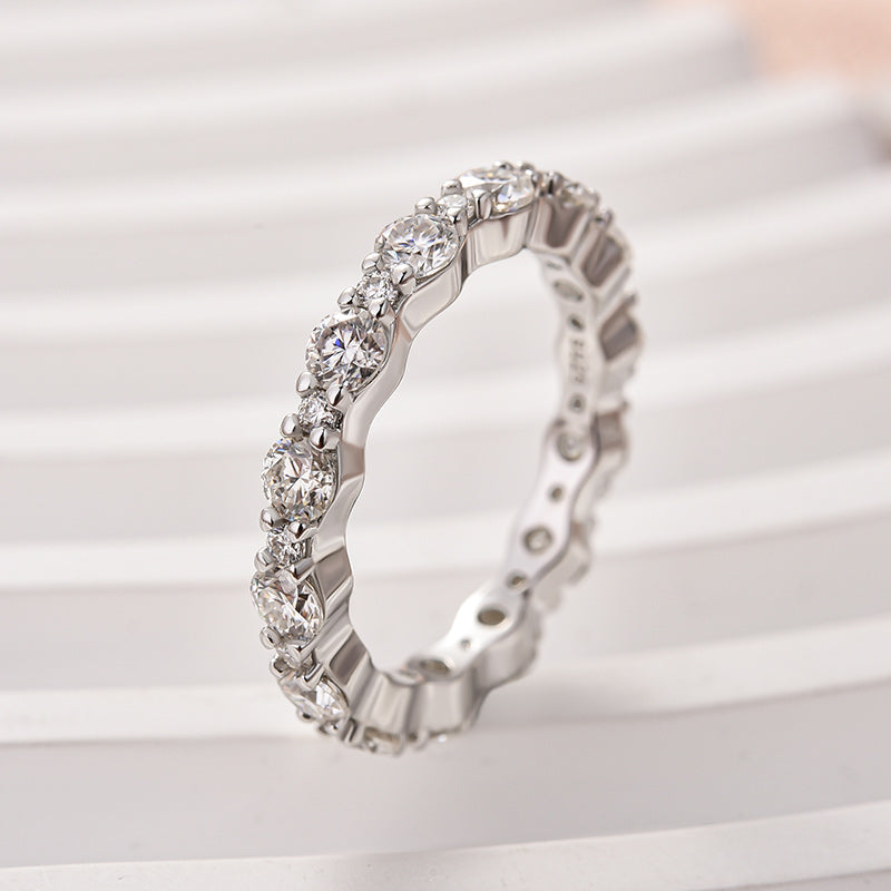 Moissanite Diamond Band - Dual-Size Round Cut White Gold