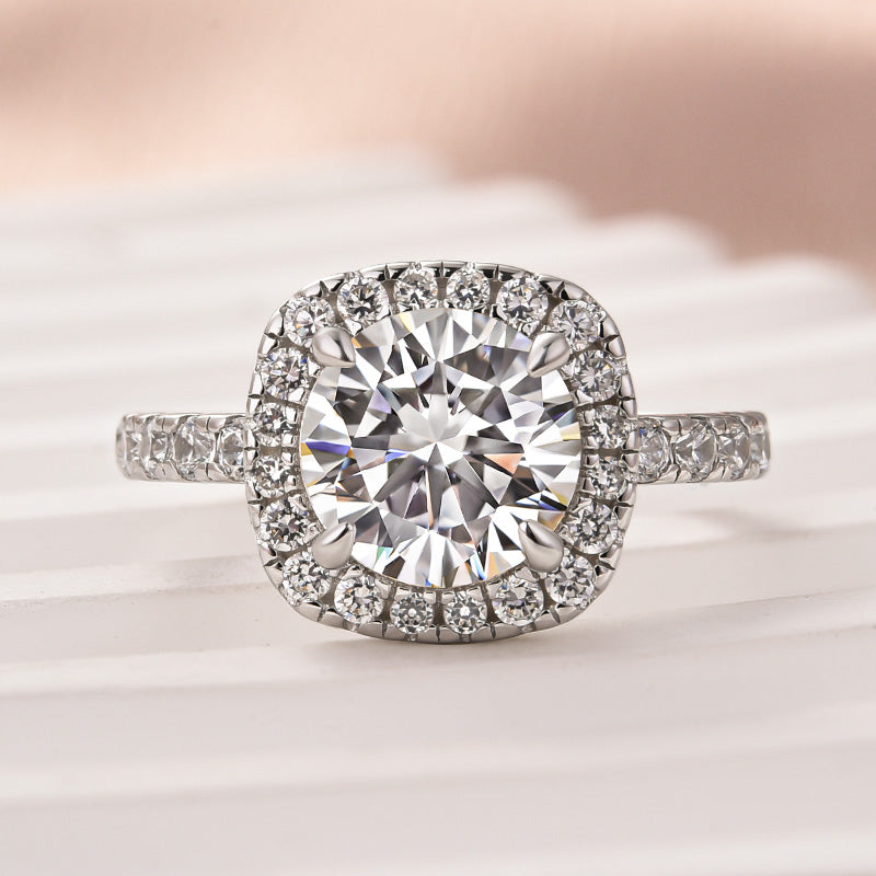 White Gold Plated Moissanite Ring - 2ct Round Center with Side Stones