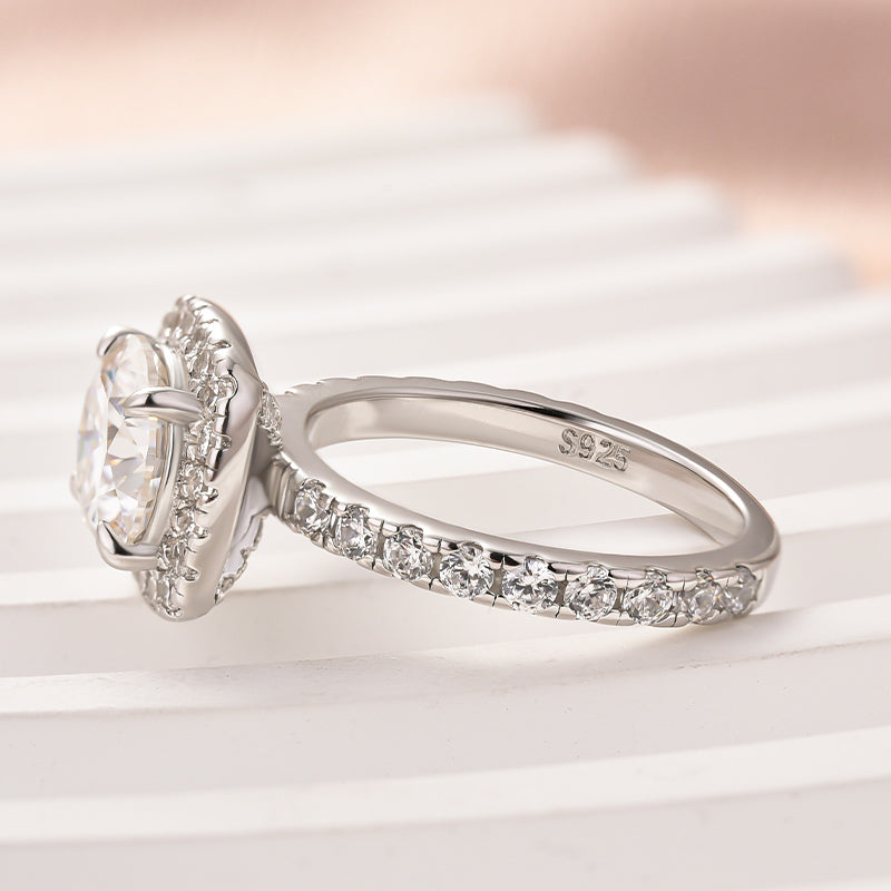 White Gold Plated Moissanite Ring - 2ct Round Center with Side Stones