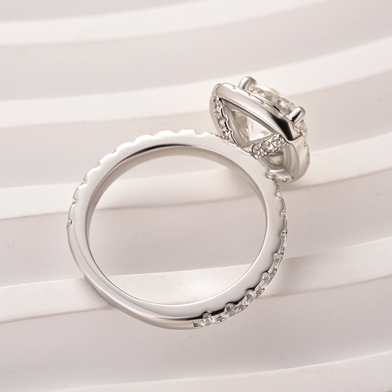 White Gold Plated Moissanite Ring - 2ct Round Center with Side Stones