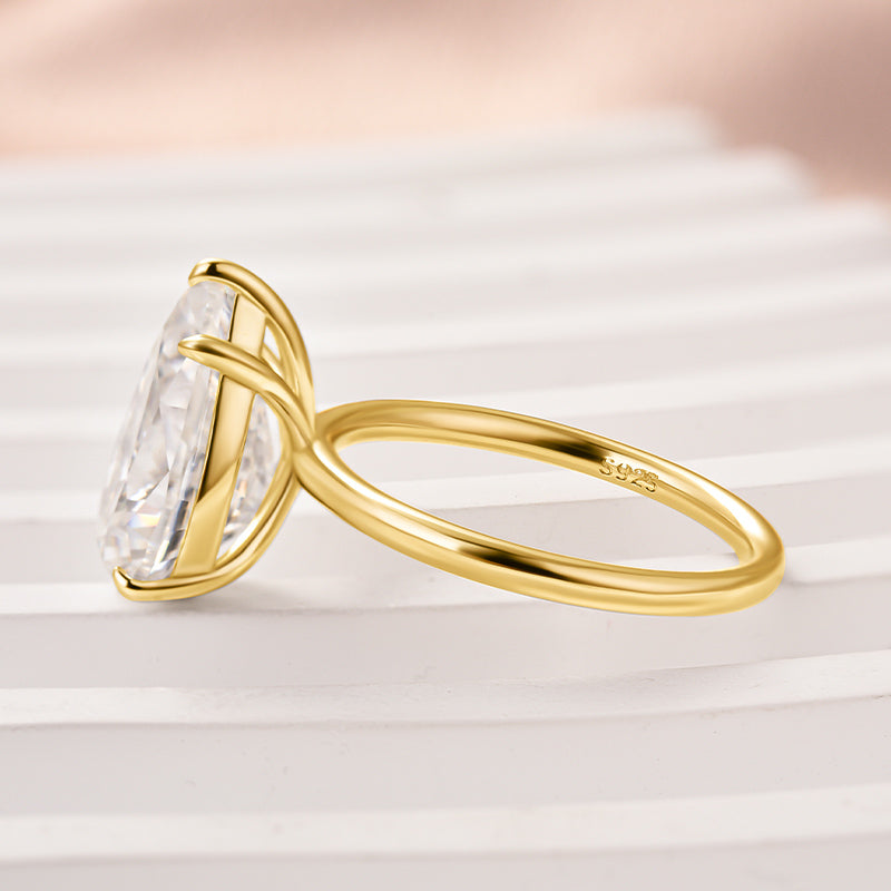 4.0CT Pear Moissanite Ring – 925 Silver 18K Gold Plated