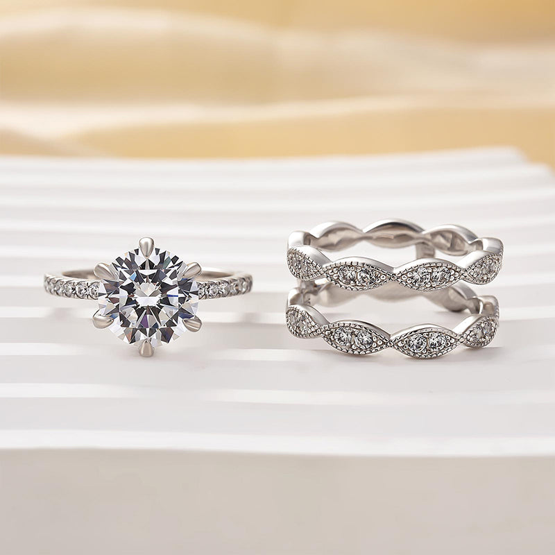 3Ct Round Cut Wedding Set with Marquise Band 925 Silver White Gold