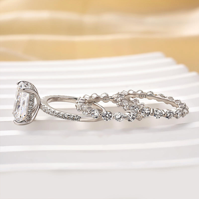 Bague de mariage en argent sterling avec diamant synthétique taille radiant de 4,5 ct