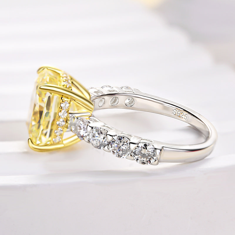 4.5ct Yellow Sapphire Cushion Ring - Two-Tone Gold Plated