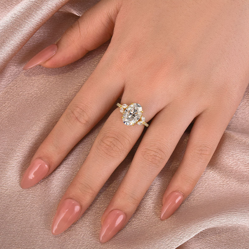 4.0CT Oval & Marquise Moissanite Ring – Platinum Plated Silver