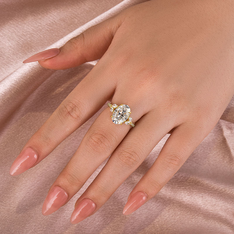 4.0CT Oval & Marquise Moissanite Ring – Platinum Plated Silver
