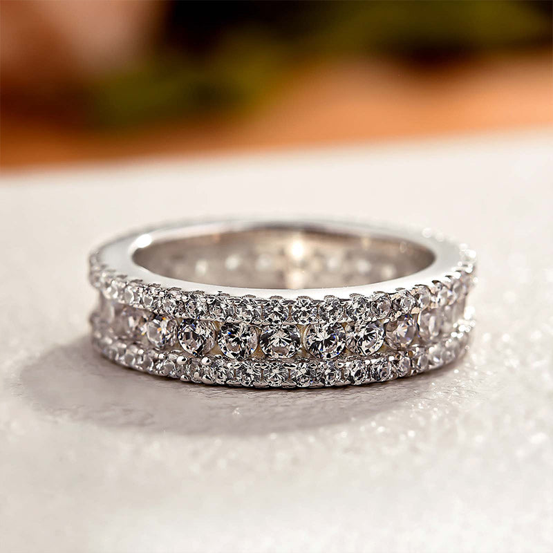 2.0ct Simulated Diamond Wedding Band in Sterling Silver & White Gold