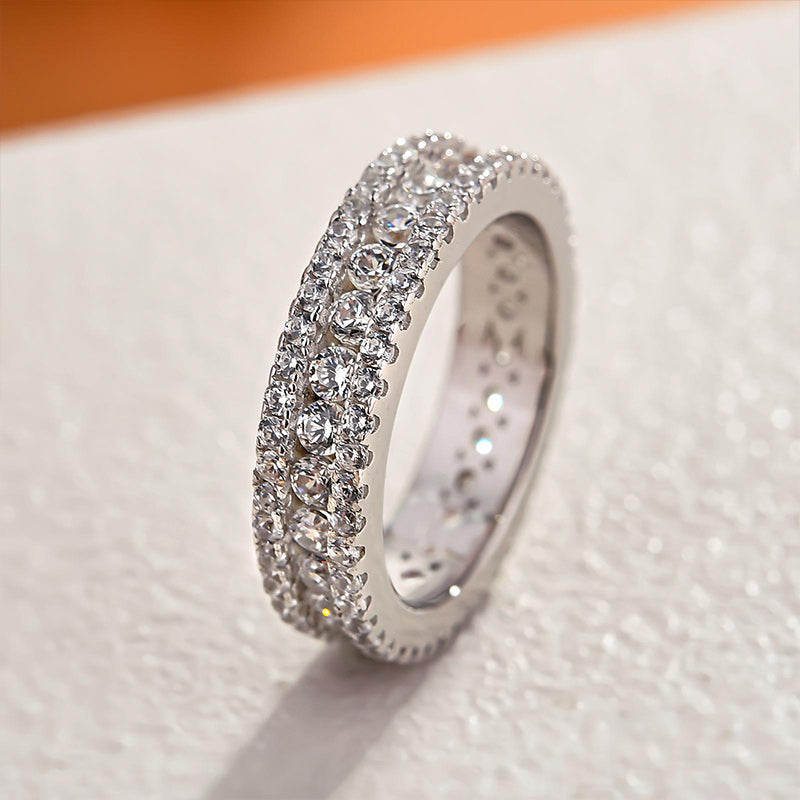 2.0ct Simulated Diamond Wedding Band in Sterling Silver & White Gold