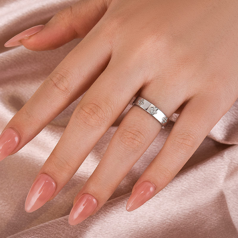 Moissanite Floral Wedding Band – 925 Silver 18K Gold Plated