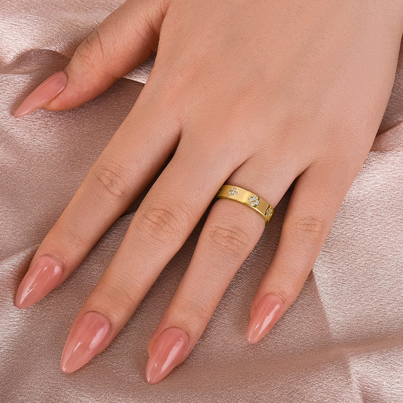 Moissanite Floral Wedding Band – 925 Silver 18K Gold Plated