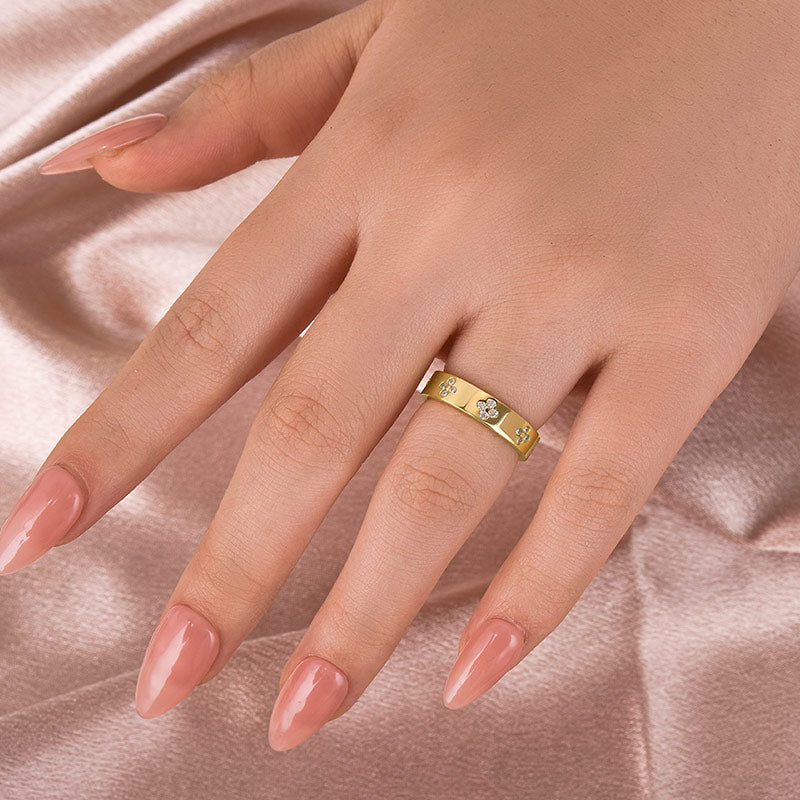 Moissanite Floral Wedding Band – 925 Silver 18K Gold Plated