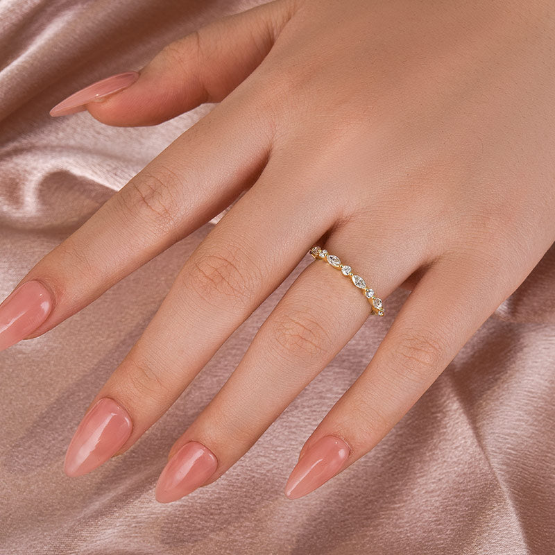 0.55Ct Marquise-Round Moissanite Band - Platinum Plated Gold