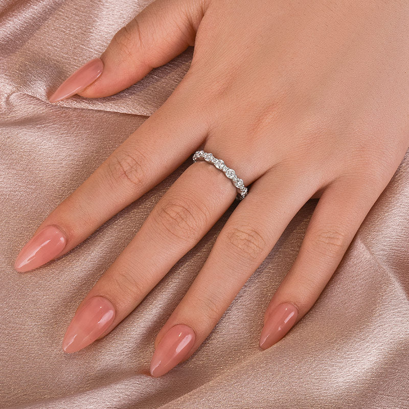 Moissanite Diamond Band - Dual-Size Round Cut White Gold