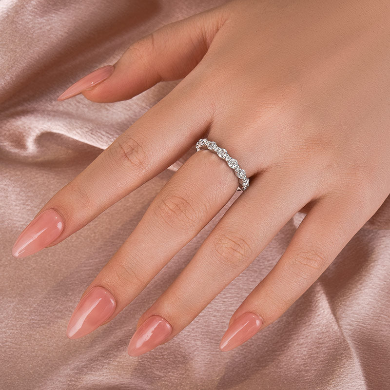 Moissanite Diamond Band - Dual-Size Round Cut White Gold