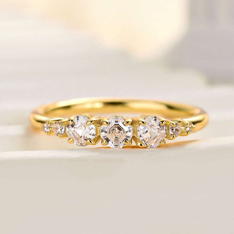 1.0Ct Asscher Cut Simulated Diamond Band - 18K Yellow Gold Plated