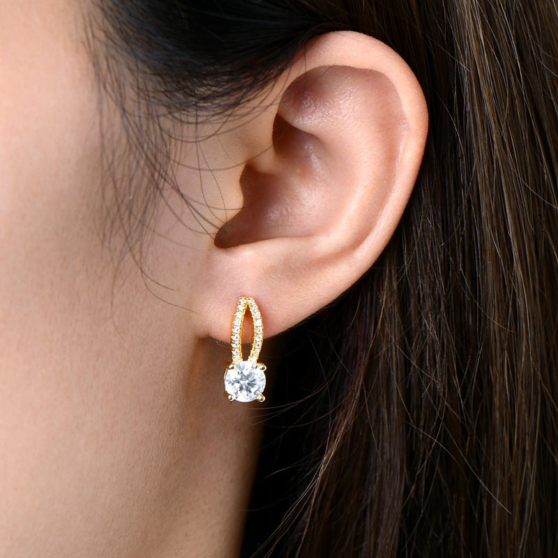 Luxury 18K Gold Moissanite Earrings, Sterling Silver