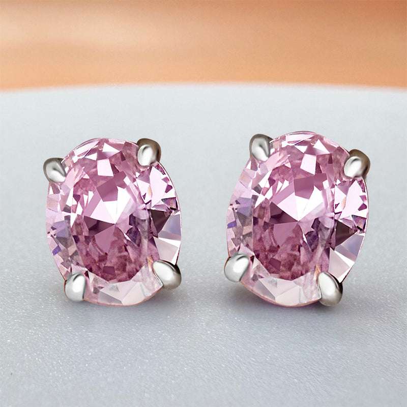 AUROGEM Pink Oval Cut 2.0 Carat Gemstone Women's Stud Earrings In Sterling Silver