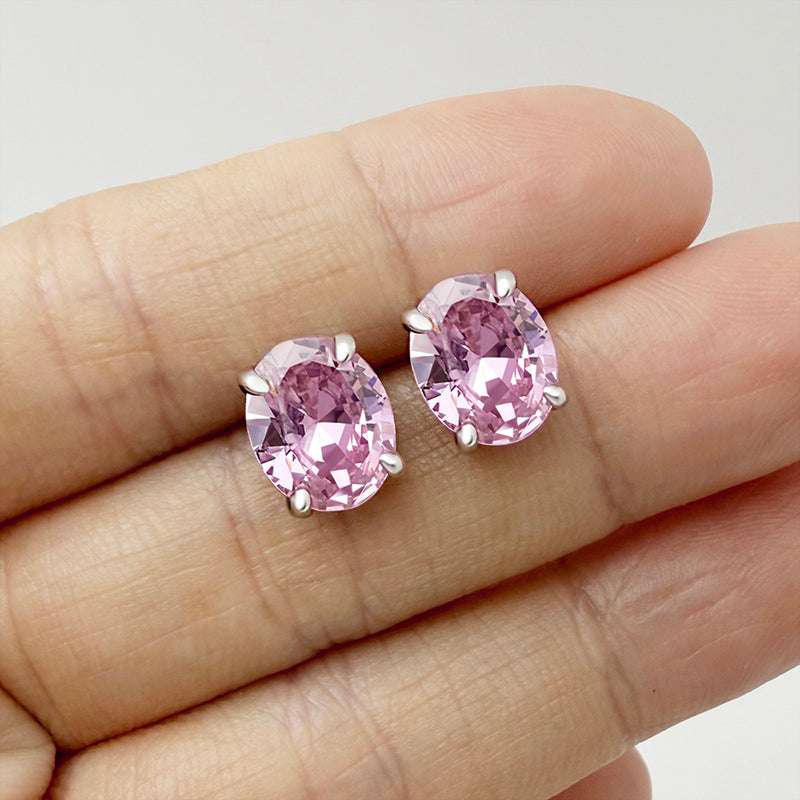 AUROGEM Pink Oval Cut 2.0 Carat Gemstone Women's Stud Earrings In Sterling Silver