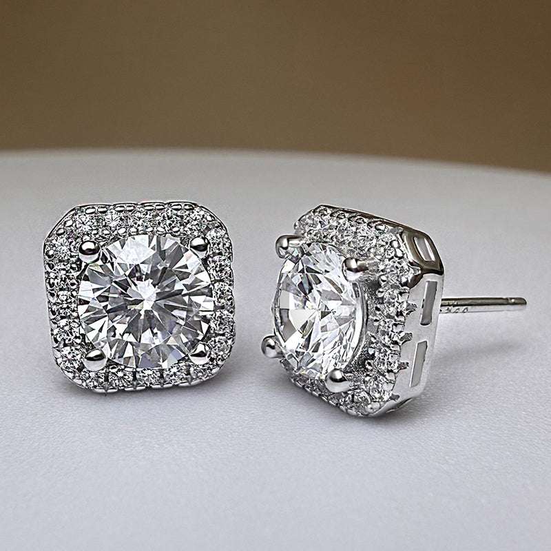 Sterling Silver Ear Studs with 1.5carat Zircon