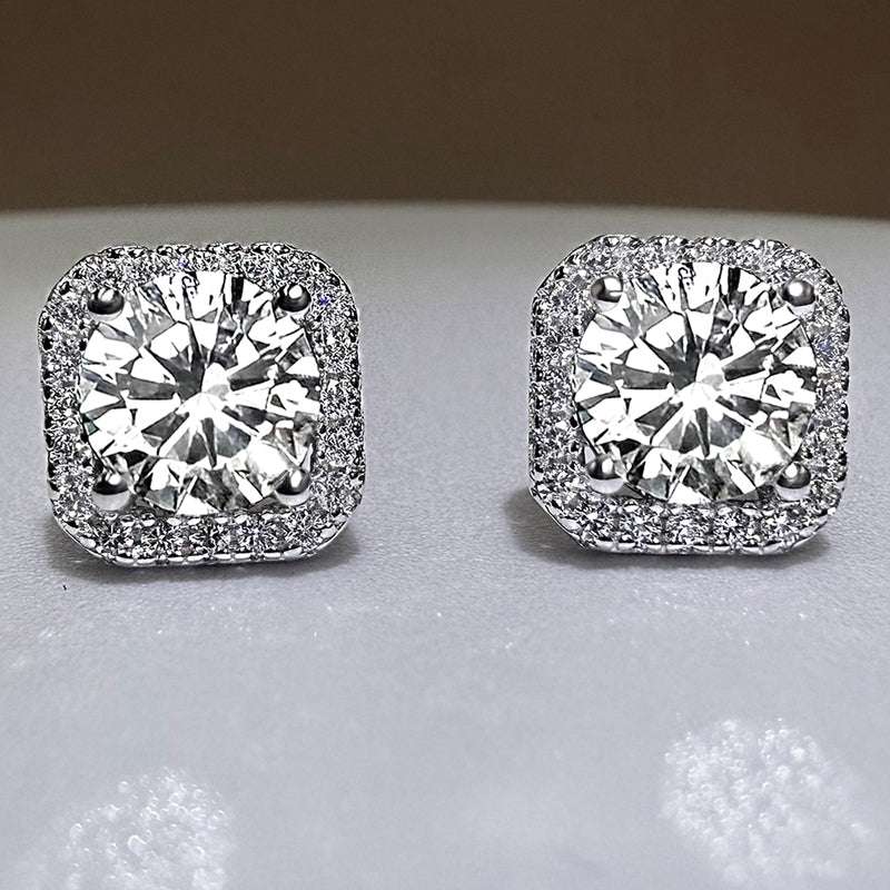 Sterling Silver Ear Studs with 1.5carat Zircon