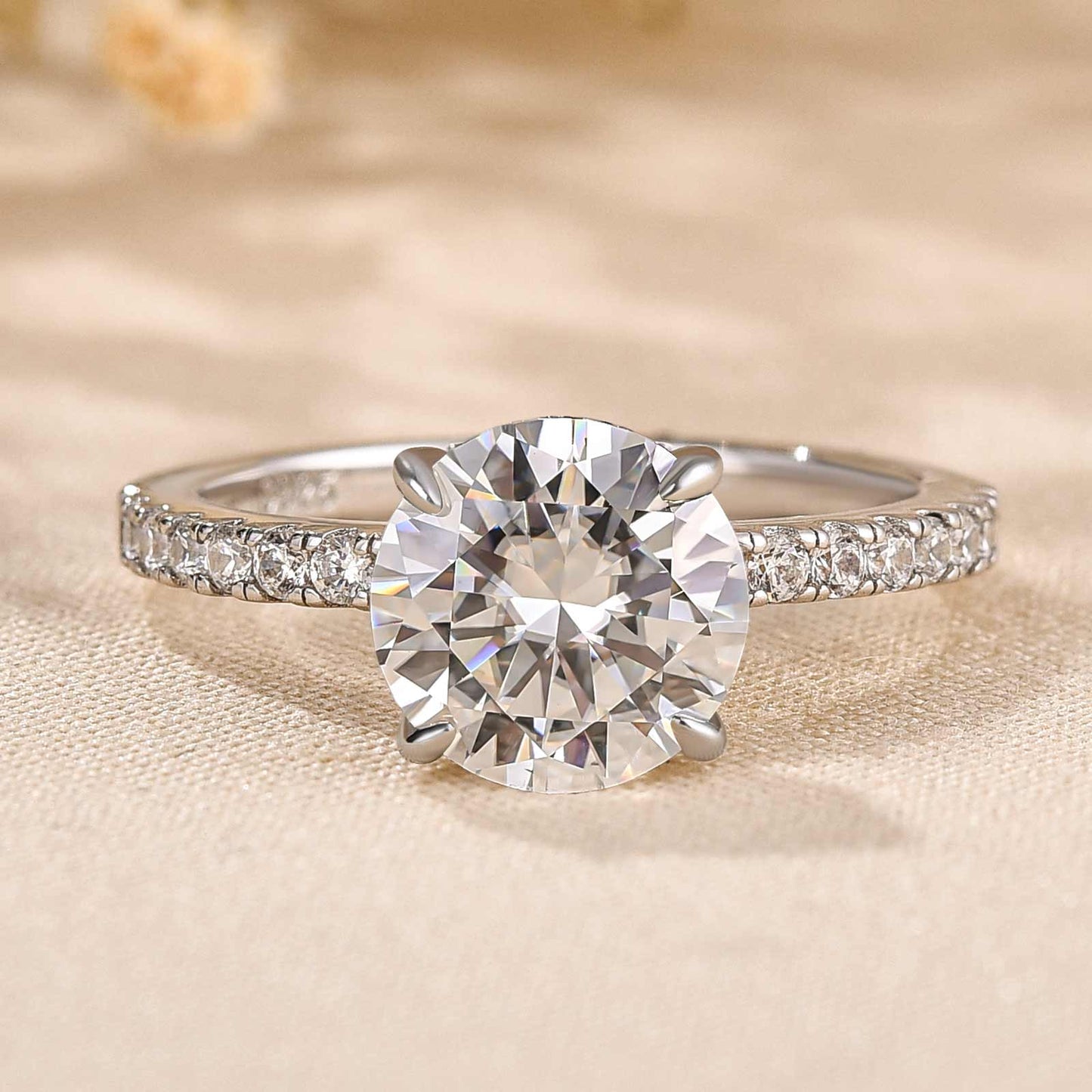 Classic Round Cut Solitaire Engagement Ring Sterling Silver
