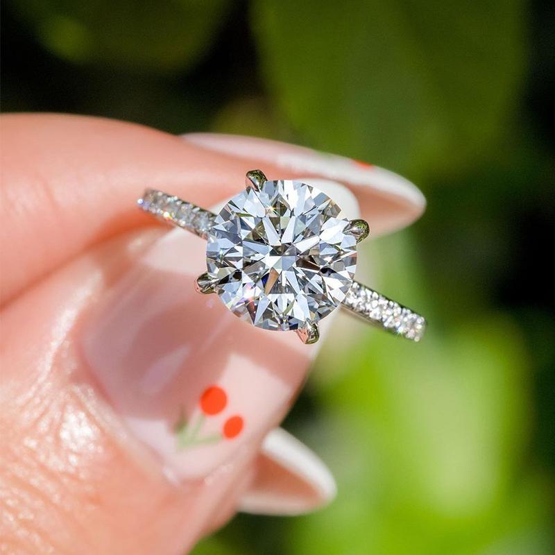 925 Silver White Gold Plated 2ct Round Diamond Ring