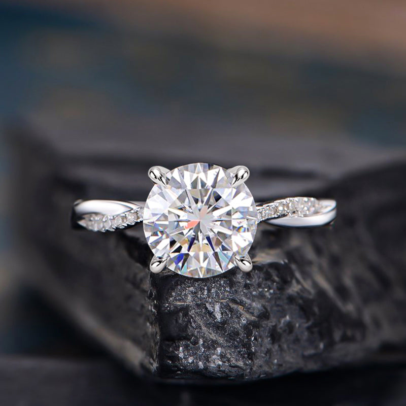 2.0ct Twisted Round Cut Ring - Tri-Gold Options