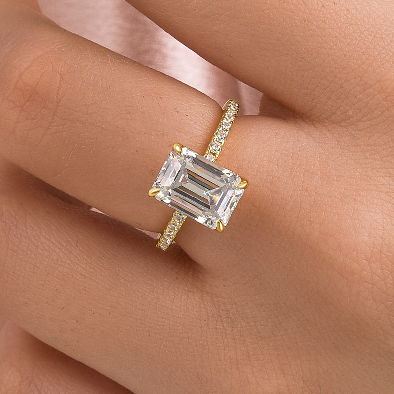 3.5Ct Emerald Cut Moissanite Ring – 925 Silver, White/Yellow Gold Plated