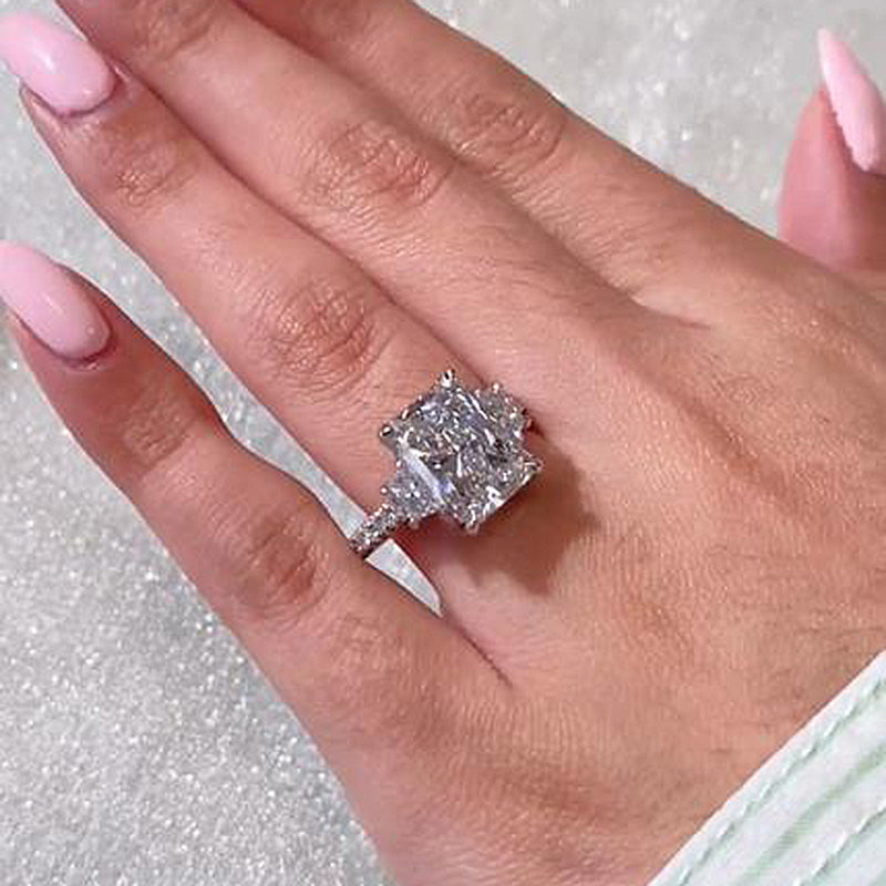 Luxury White Gold Plated Radiant Cut Diamond Ring