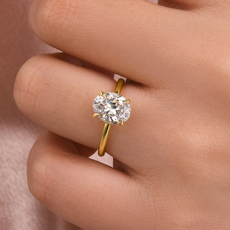 2.0CT Oval Moissanite Engagement Ring - Sterling Silver 18K Gold Plated