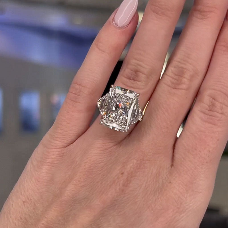 7.0 Carat Radiant-Cut Simulated Diamond Three-Stone Engagement Ring