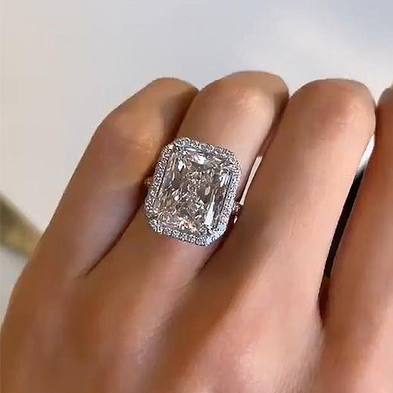 6.0 Carat Radiant Cut Diamond Halo Ring – White Gold Plated