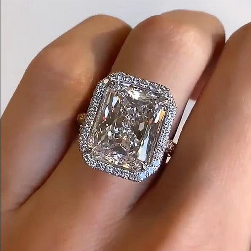 6.0 Carat Radiant Cut Diamond Halo Ring – White Gold Plated