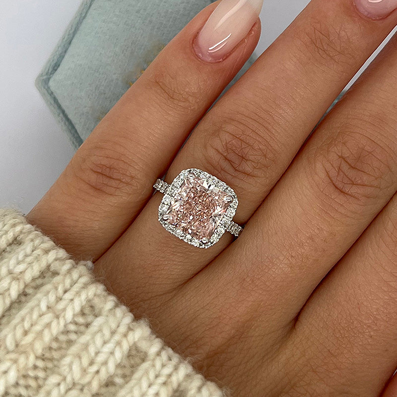 3.0Ct Radiant Cut Pink Diamond Halo Ring