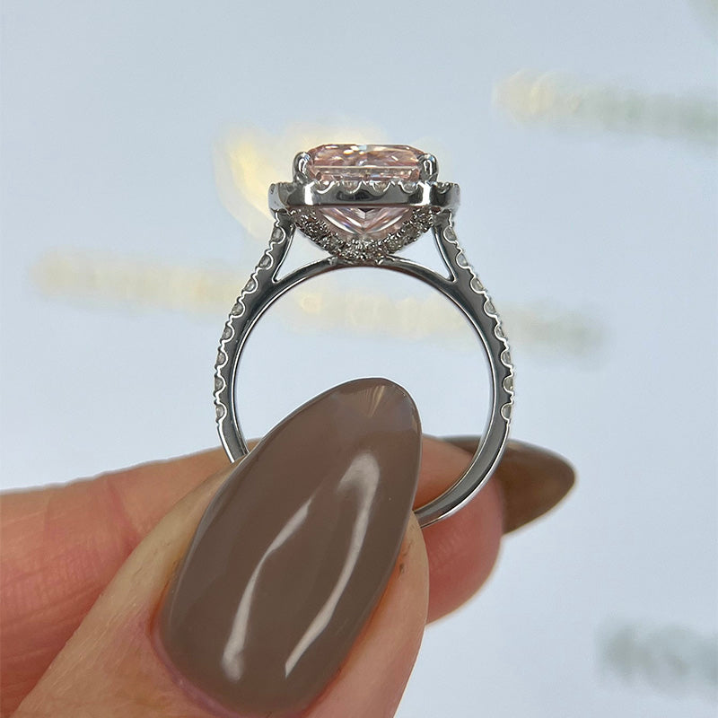 3.0Ct Radiant Cut Pink Diamond Halo Ring