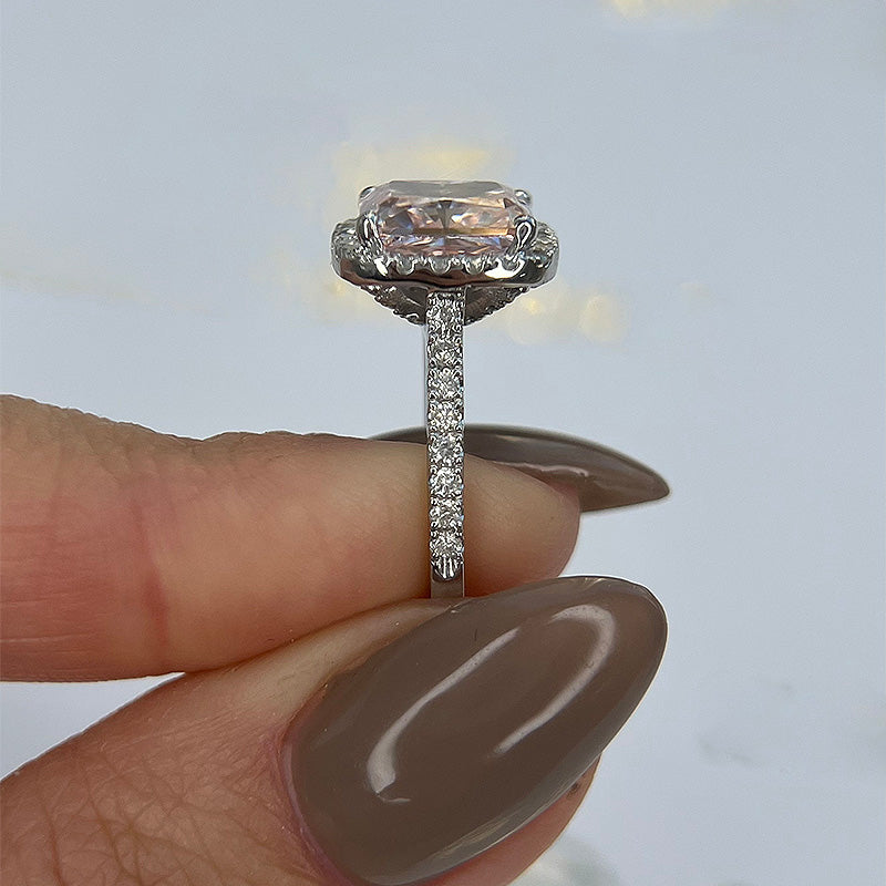 3.0Ct Radiant Cut Pink Diamond Halo Ring