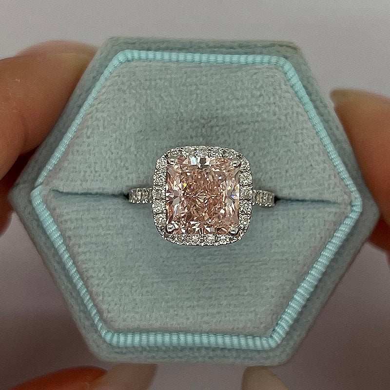 3.0Ct Radiant Cut Pink Diamond Halo Ring