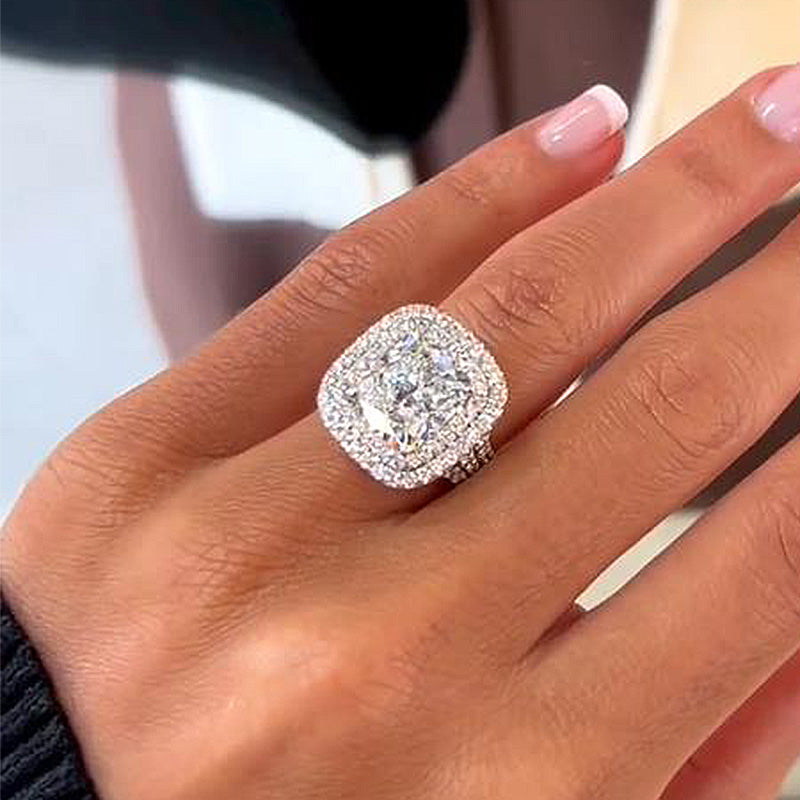 6 Carat Cushion-Cut Simulated Diamond Double Halo Engagement Ring