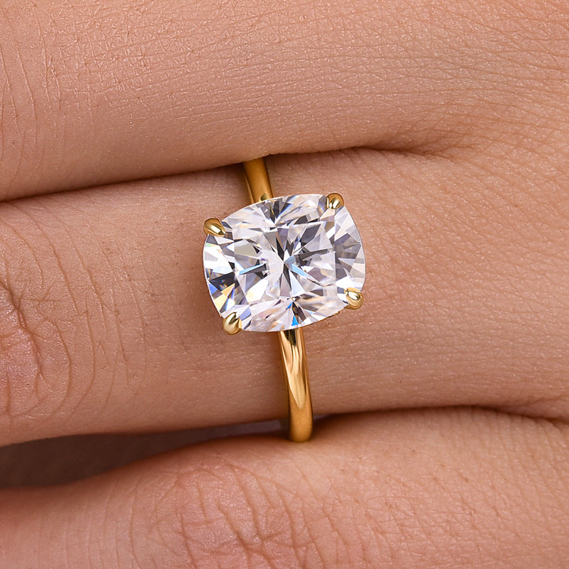 4Ct Cushion Moissanite Ring - 4-Prong Gold