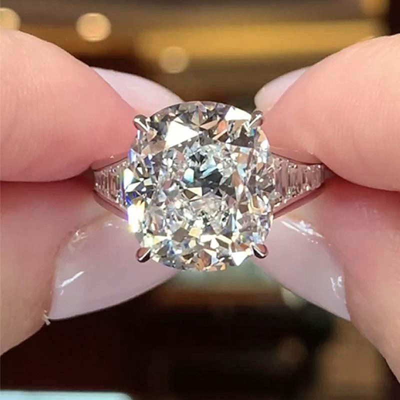 7Ct Cushion Cut Sona Diamond Crushed Ice Engagement Ring