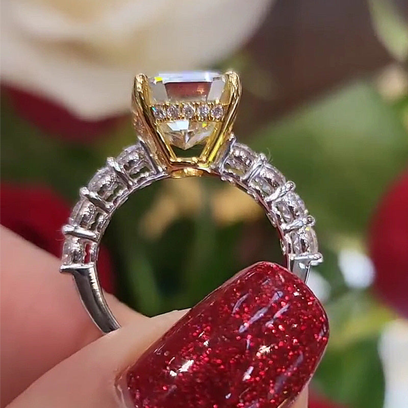 4.5ct Yellow Sapphire Cushion Ring - Two-Tone Gold Plated