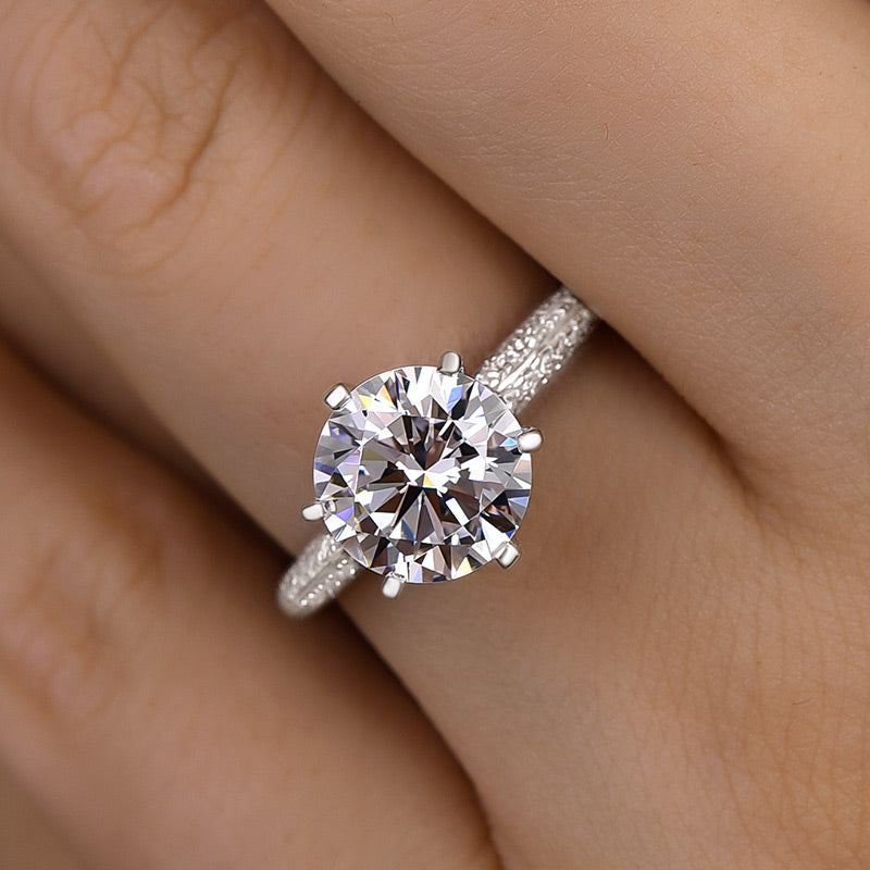 3Ct Round Cut 6-Prong Engagement Ring 925 Silver White Gold