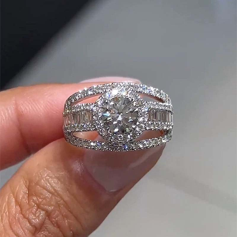 Classic Solitaire Halo Diamond Ring White Gold