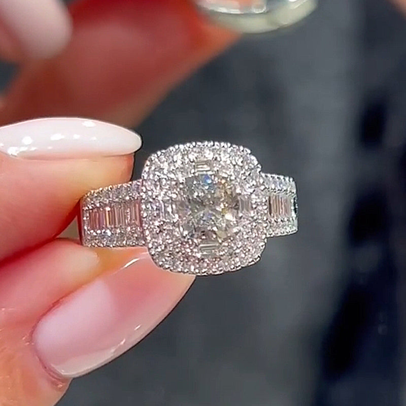 25CT Cushion Cut Diamond with 15CT Side Stones Ring