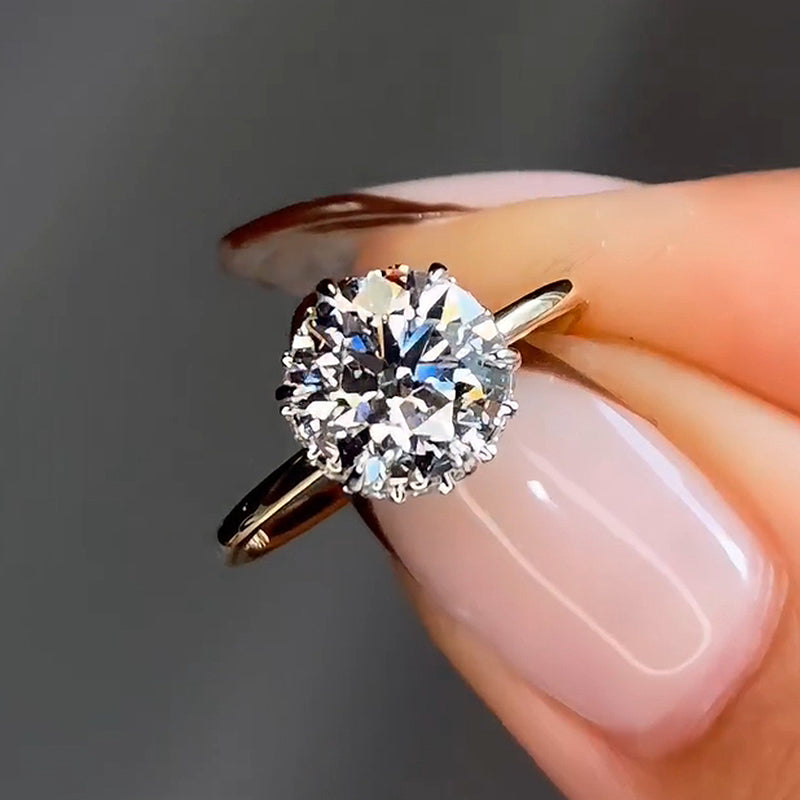2.0Ct Round Moissanite Solitaire Ring - Dual-Tone Gold