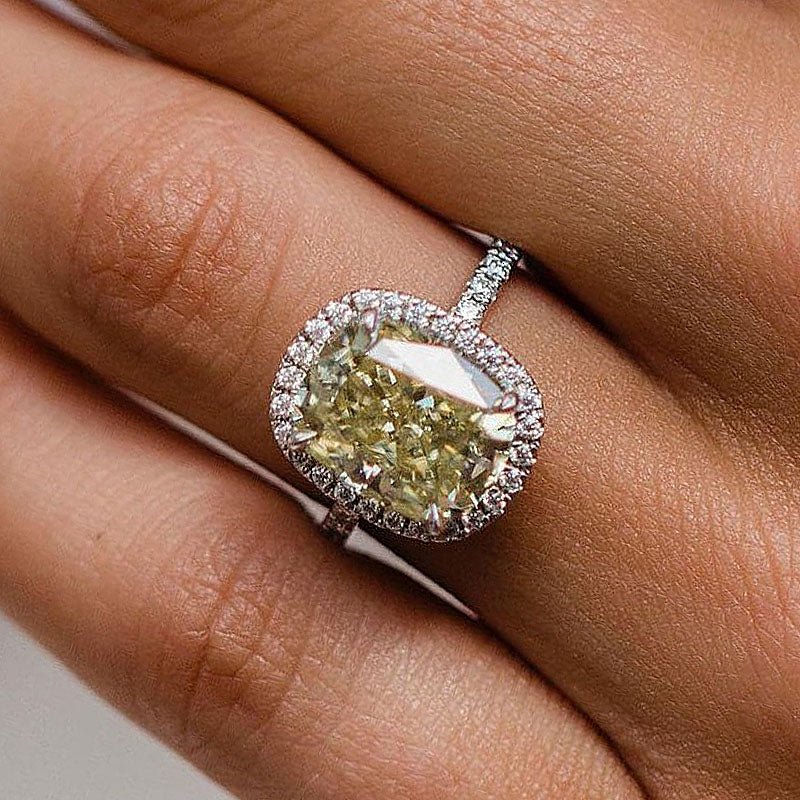 5.0Ct Cushion Cut Yellow Diamond Halo Ring